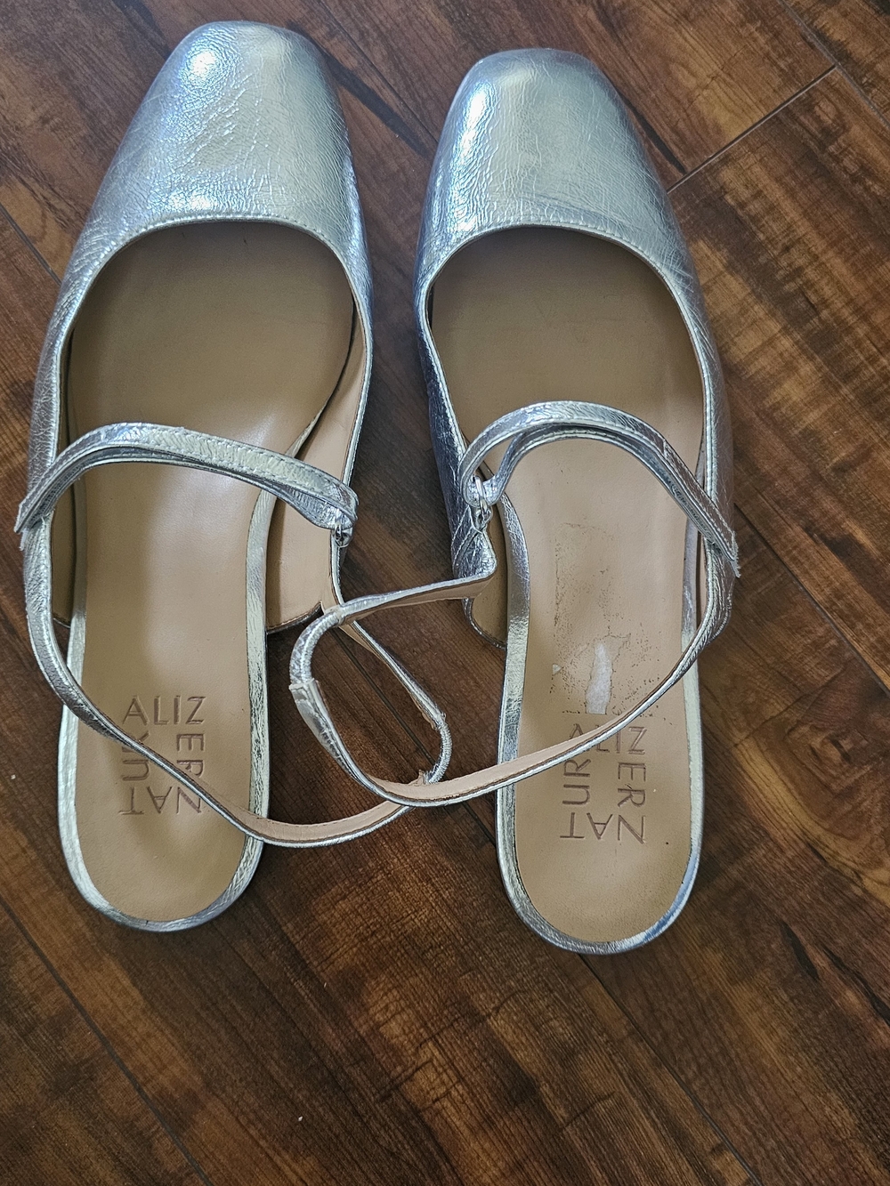 Naturalizer Silver Metallic Mary Jane Flats with Strap